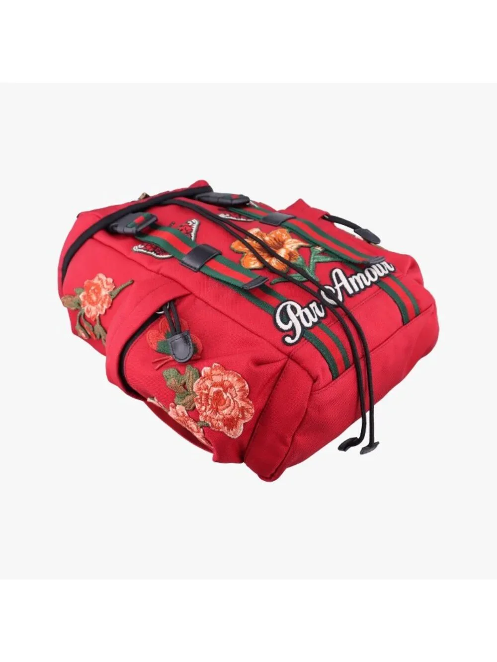 Gucci Techno Vintage Web la Vougre Pal Amour Embroidery Red Canvas Backpack